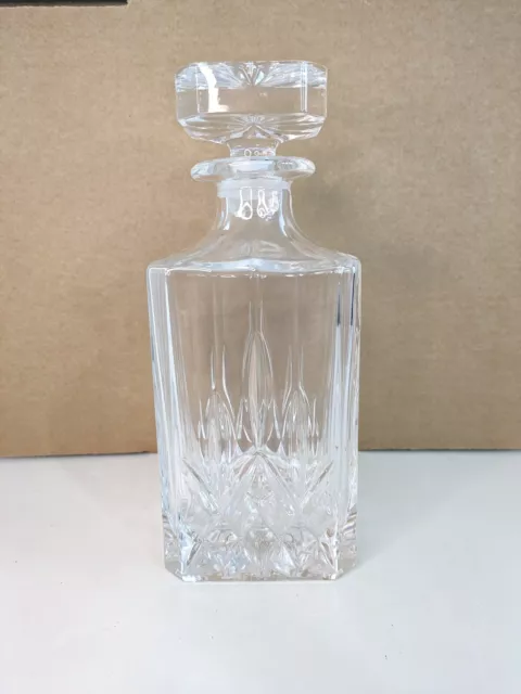 Heavy Lead Crystal Cut Glass Square Whisky Decanter - 22.5cm, 1.5kg