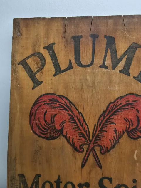 Plume Wood Sign, Motor Spirit, Highly Flammable Vacuum Oil Company, Vintage Look 2