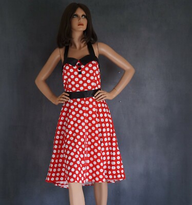 Womens L Polka Dot Retro 50s 60s Red White Polkadot Sleeveless Dress