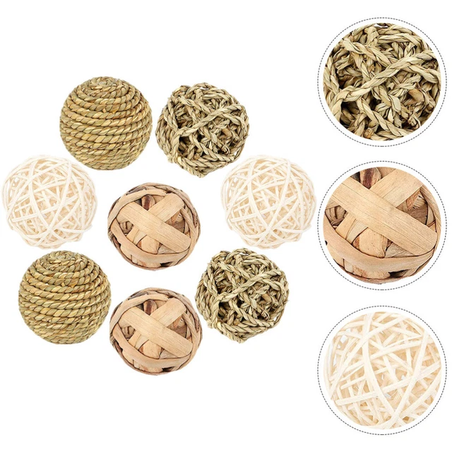 8 Pcs Rabbit Chew Toy Teeth Care Molar Toy Round Rattan Balls Long Tail Snack