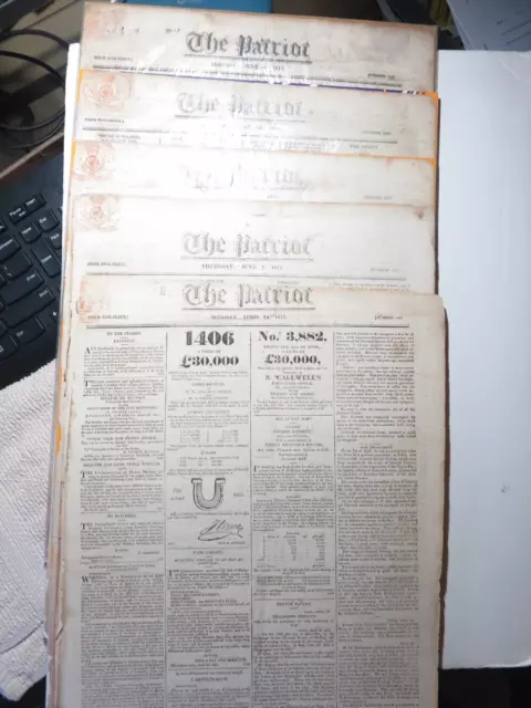 Five Copies 1815 British "The Patriot" Newspaper w/Red Tax Stamp