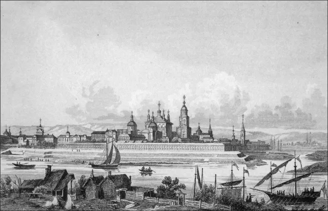 RUSSIE - TVER vue de la VOLGA au début du 19eme siècle - Gravure 19e siècle
