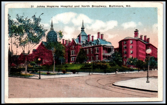 Postcard Johns Hopkins Hospital And North Broadway Posted 1919 Baltimore MD E54