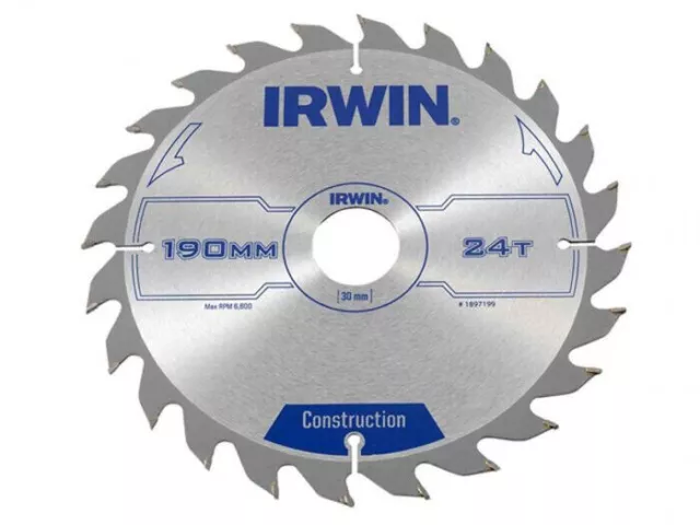 Irwin - Circular Saw Blade for Wood -  190x2.5x30mm 24T ATB - 1897199 -Brand New