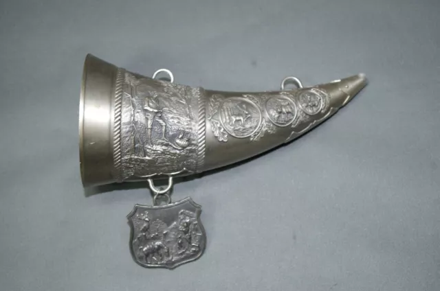 Altes Zinn  Stethoskop Hörrohr Hearing Pipe 18 cm  Ear Tube Jagd Motiv  Hirsch
