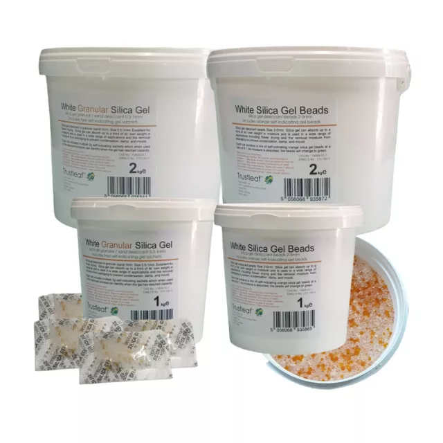 White SILICA GEL DESSICANT Beads / Sand WITH SELF INDICATOR - 1kg / 2kg TUBS