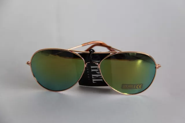 Vintage Sonnenbrille Flieger Rahmen Rot Goldfarben Gläser Grün Verspiegel Pipel
