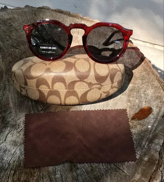 Elizabeth and James Unique Geometric Round Sunglasses & Iconic Coach Case& Cloth