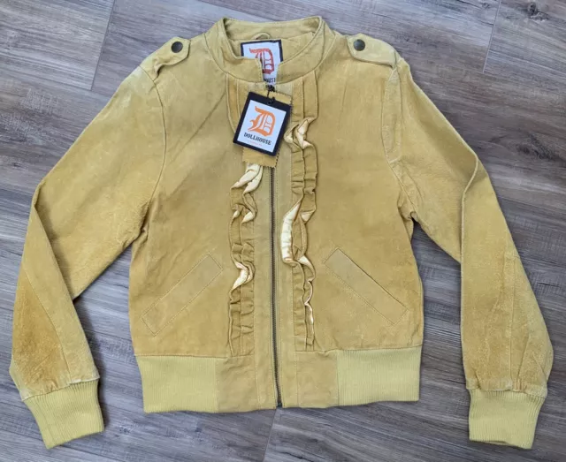 Nwt Vtg Y2K Women’s Dollhouse Outerwear Mustard Yellow Leather Ruffle Jacket L