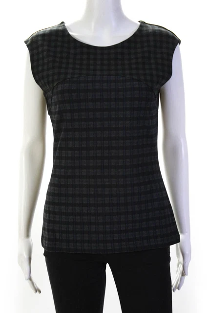 Karen Millen Womens Plaid Print Sleeveless Top Grey Black Size 10