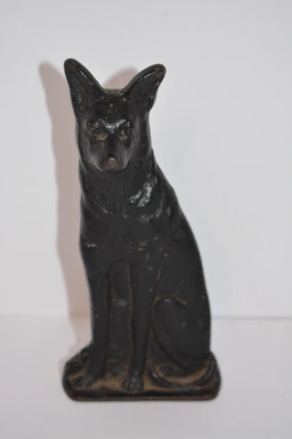 Antique Black Dog German Shepard Cast Iron Door Stop Wedge