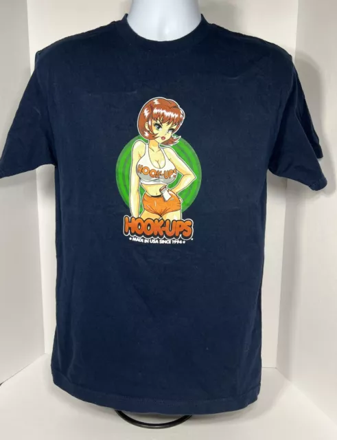 VTG RARE 90S Hook-ups Skateboard T-shirt Mens Anime Miami Hooters