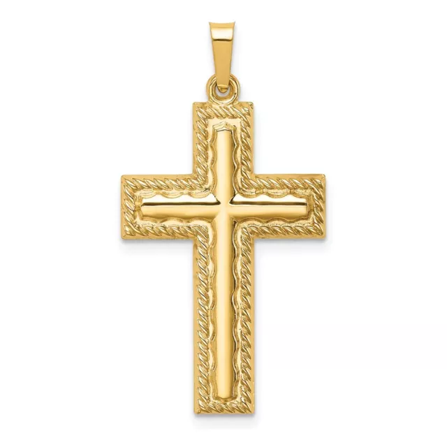 14K Yellow Gold Hollow Rope Edge Latin Cross Pendant L-34.75 mm W-18.5 mm