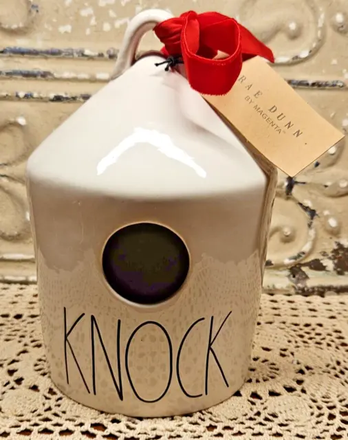 White Ceramic Circular Rae Dunn by Magenta " Knock" Birdhouse NWT