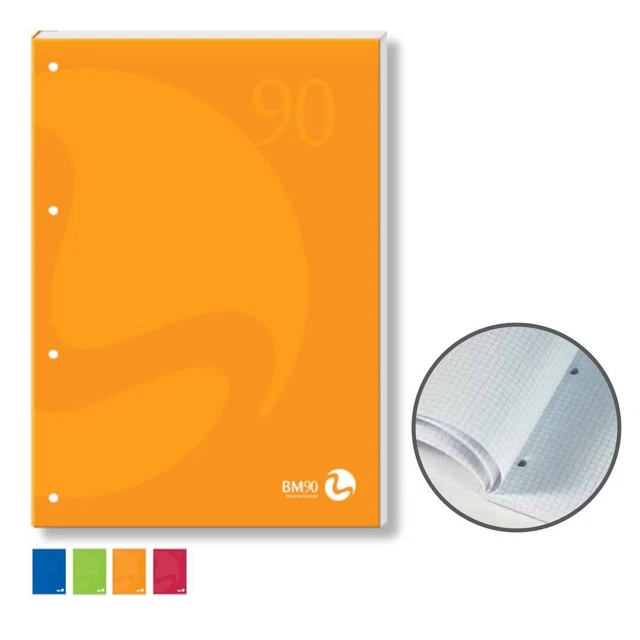 Blocco notes BM90 - A4 - collato lato lungo - quadretti 5mm - 50fg - 90gr - 4for