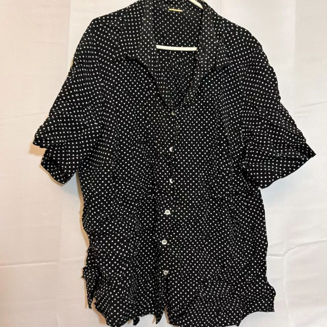 Skelapparel Plus 50's Rockabilly Black & White Polka-dot Dress with 3/4  Sleeves