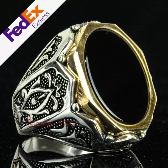 Onyx Stone 925 Sterling Silver Turkish Handmade Luxury Men Oval Ring All Sizes