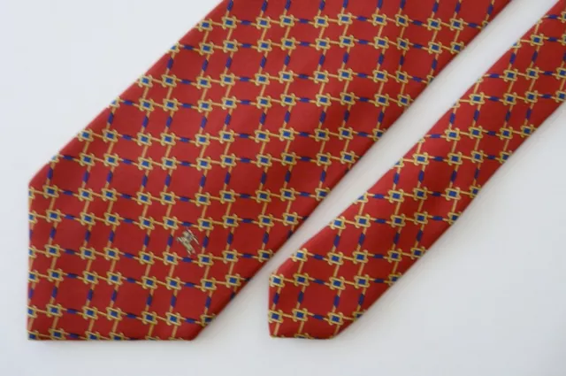 Vintage Burberry Of London 100% Silk Red Geometric Pattern Neck Tie Italy