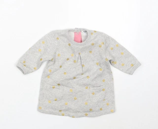 Maglione pullover grigio a pois cotone Baby Boden bambina taglia 0-3 mesi a scatto