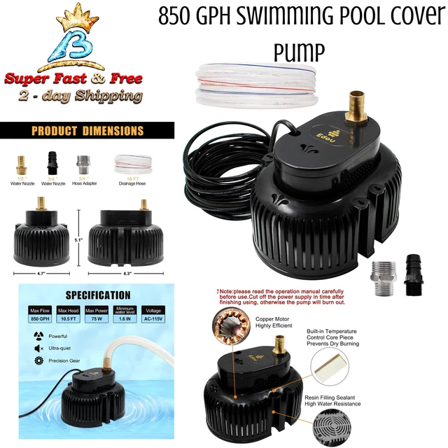 FASTEST ELECTRIC SWIMMING Pool Winter Cover Drain Pump 850GPH 110V With