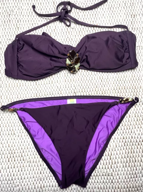 Luxe by Lisa Vogal Gem Stone 2 Piece Bikini Set Sz 10 M/L Deep Purple Sexy