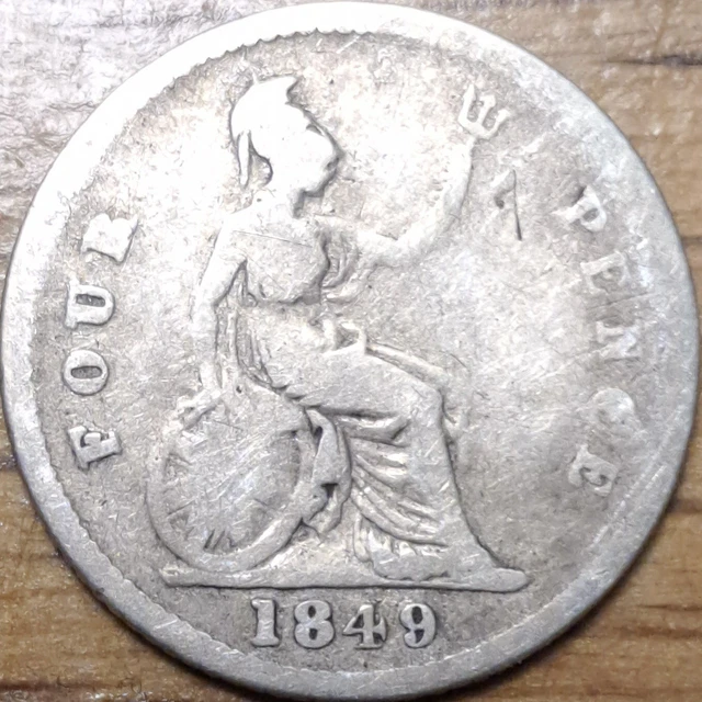 1849 Queen Victoria Young Head Silver Fourpence 4d Groat, 1.7g Sterling Silver