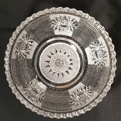 Antique American Brilliant Period Silver Thread Hobstar Cut Glass Bowl  C1900