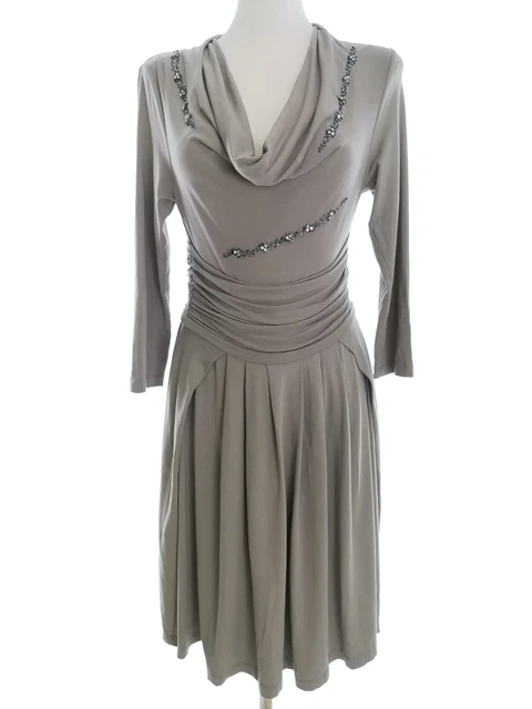 Twin set Simona Barbieri T. M Gris Robe Moulant 3/4 Manche Strass Viscose Col bé