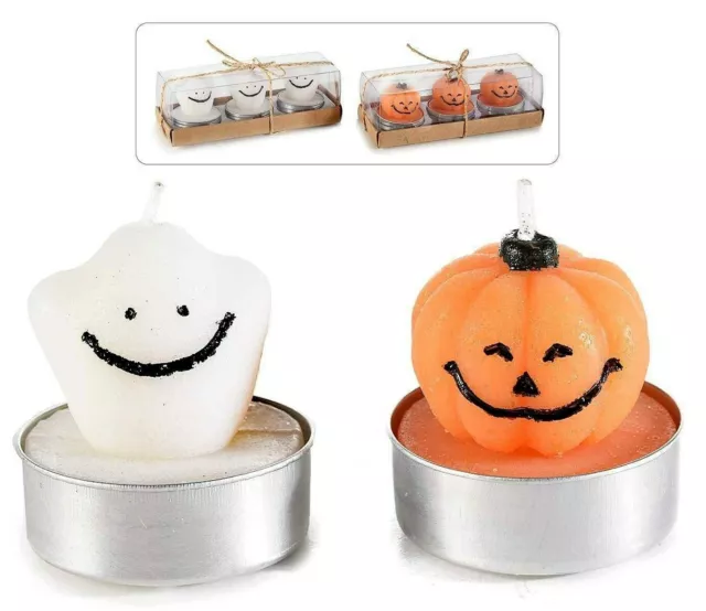 Confezione 3 Pz Candele Tealight Decorative Halloween Colorate Zucche Fantasmi