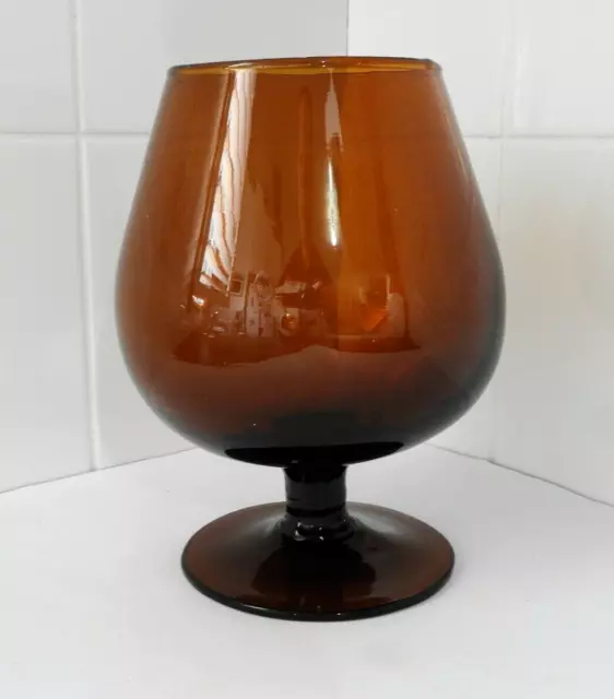 Dark Amber Heavy Crystal 24cm Large Brandy Balloon Glass Vase Cup Decor Holder