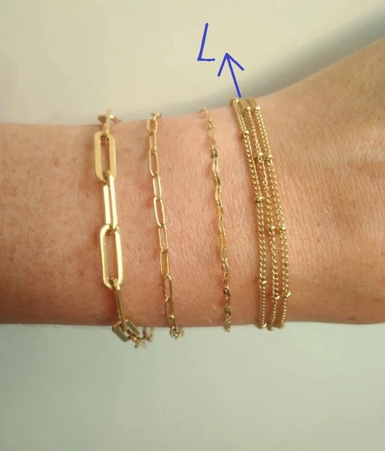 Bracelet Triple Chaîne Doré Pour Femme - Acier Inoxydable, Fin Et Perlée, Neuf Avec étiquettes