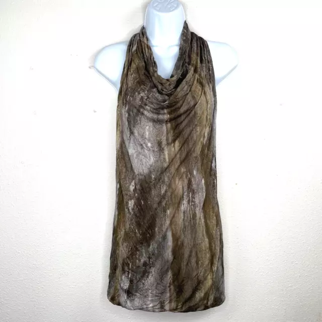 Helmut Lang Draped Tunic Mini Dress Brown Printed Jersey Size M