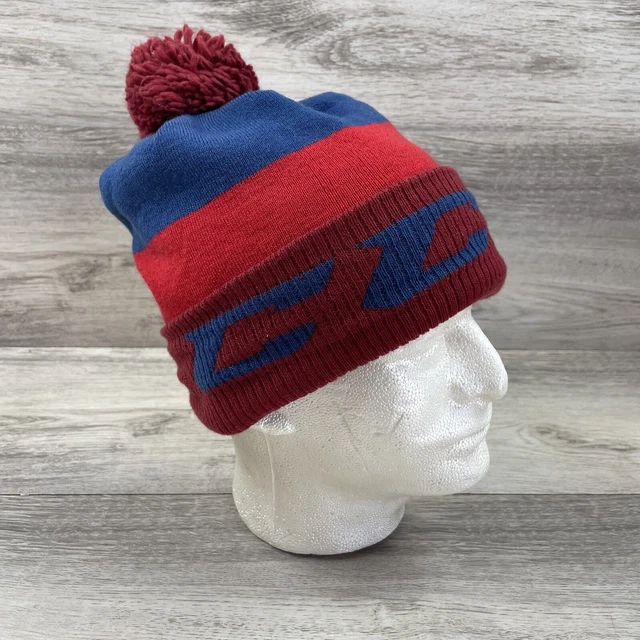 CCM Beanie Hat Cap Blue Red Knit Winter Hockey Outdoors Pom Pom Fleece Lined