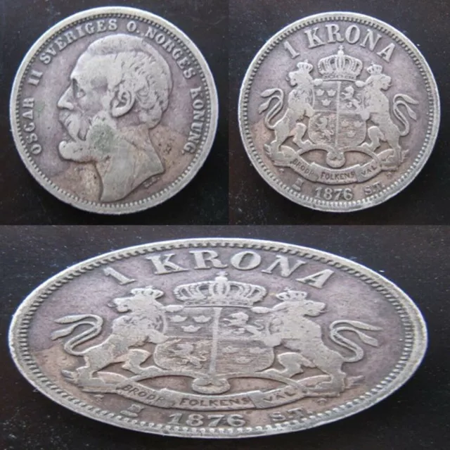 Sweden -1876+1877  - KRONA- KM 741/747 - SILVER- 2 COINS