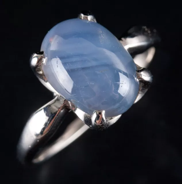 Vintage 1950's 14k White Gold Oval Cabochon Star Sapphire Solitaire Ring 4.0ct