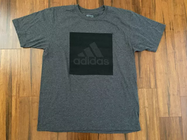 Adidas Black Netted Square Logo Go-To Tee New Men's T-Shirt Gray