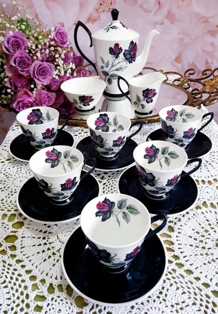 Royal Albert Bone China 15 Piece Masquerade Tea Cups Coffee Pot Sugar Bowl Jug