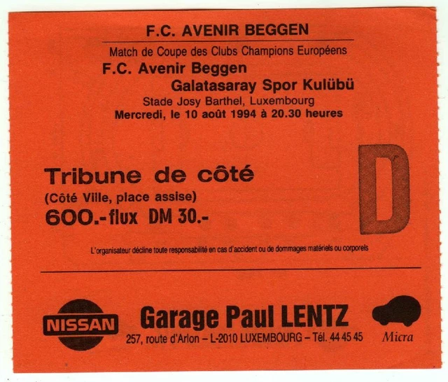 Ticket Match Amical 1990 - Avenir Beggen Vs Bayern Munich - Objet De Collection