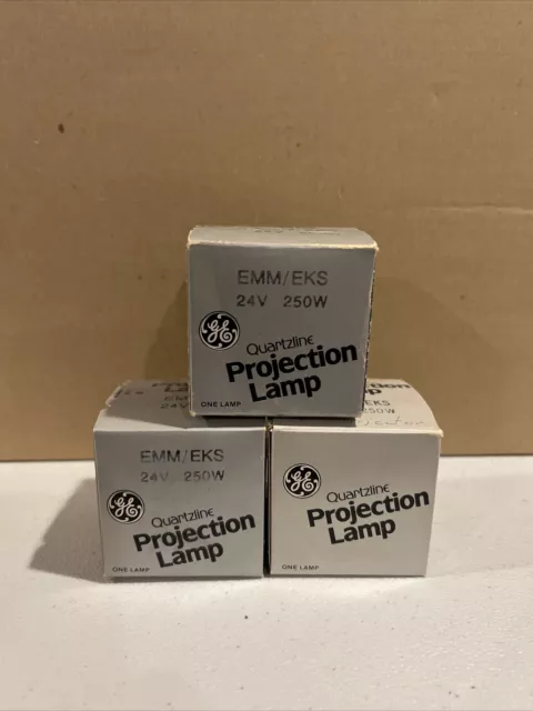 Lot Of 3 General Electric EMM/EKS 24 v 250 w Quartzline Projector Lamps