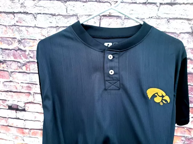🔥 IOWA HAWKEYES Blade Collar Henley Russell Shirt Men's Large Casual ...