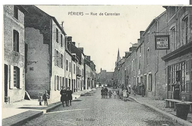 CPA Périers - 50 - Rue de Carentan - Débit de tabac - rare -