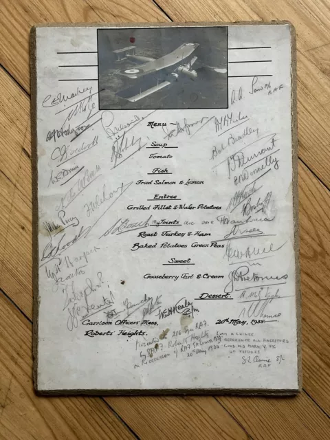 RAF 216 Squadron Signed Menu 1935 Vickers Victoria V