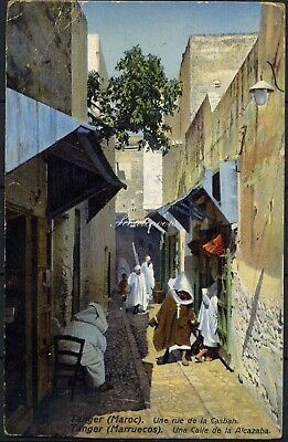 British Post Morocco, 1914. Picture Postcard Tanger Maroc Une rue de la Casbah