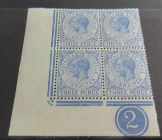 Gibraltar 1921 -1927 MINT CORNER PLATE NUMBER 2 BLOCK OF 4 SG95 GOOD CAT VALUE