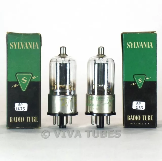 True NOS NIB Matched Pair Sylvania USA 6K5GT Black Plate D Get Vacuum Tubes