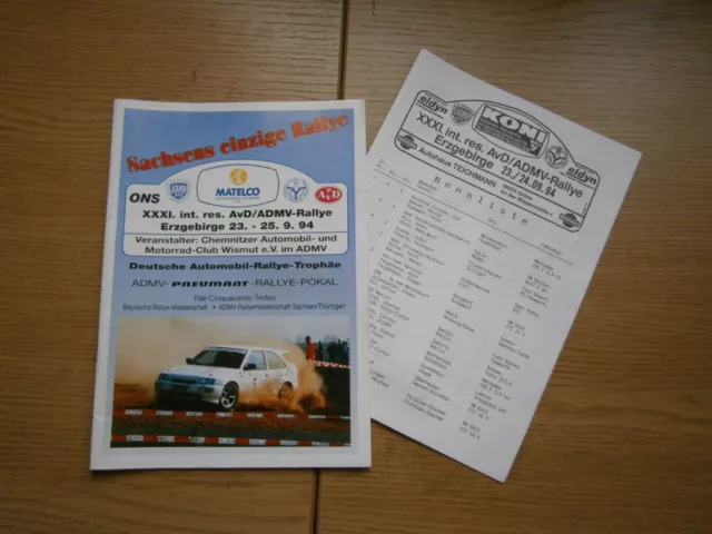 Rennprogramm AvD, ADMV Erzgebirgs-Rallye, incl. Startliste, Original von 1994 !