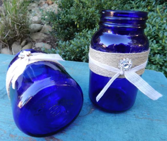 2 Cobalt Blue GLASS BOTTLES - Vanity Display Decoration JARS Wedding Craft, NEW!