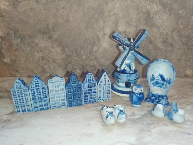 Delft Blue White Ceramic Miniature Windmill Chair House Owl Clog Bird Job Lot 13