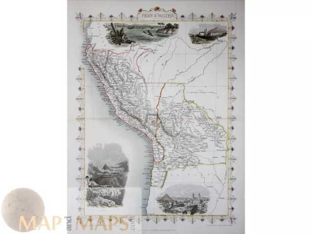 Peru Bolivia Old map South America Tallis-Rapkin 1851