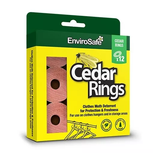 ENVIROSAFE Clothes Moth Cedar Wood Rings for Hangers 12 Pack Chemical Free